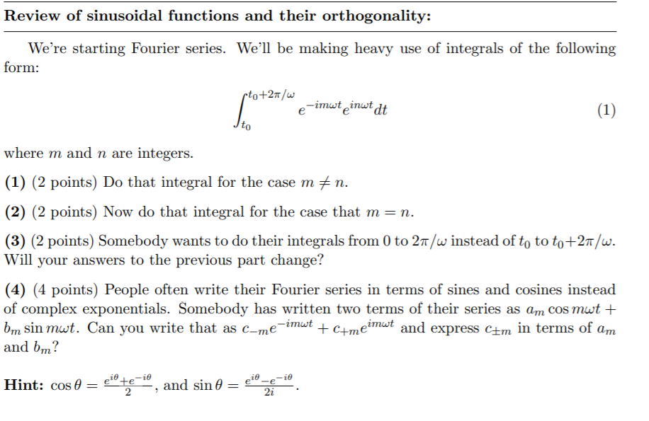 Solved Review Of Sinusoidal Functions And Their | Chegg.com