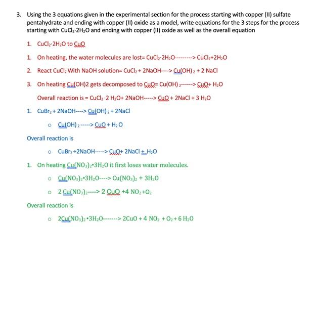 Solved If a 3.000 g sample of copper (II) chloride dehydrate | Chegg.com