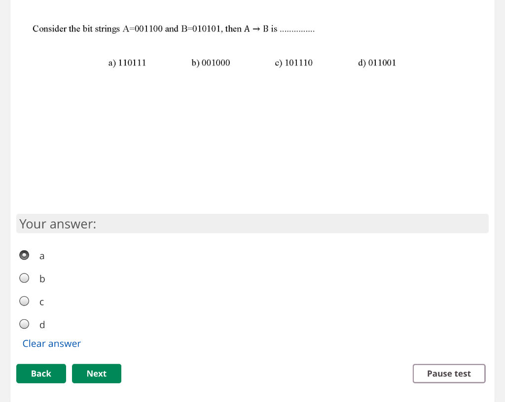 Solved Consider the bit strings A=001100 and B=010101, then | Chegg.com
