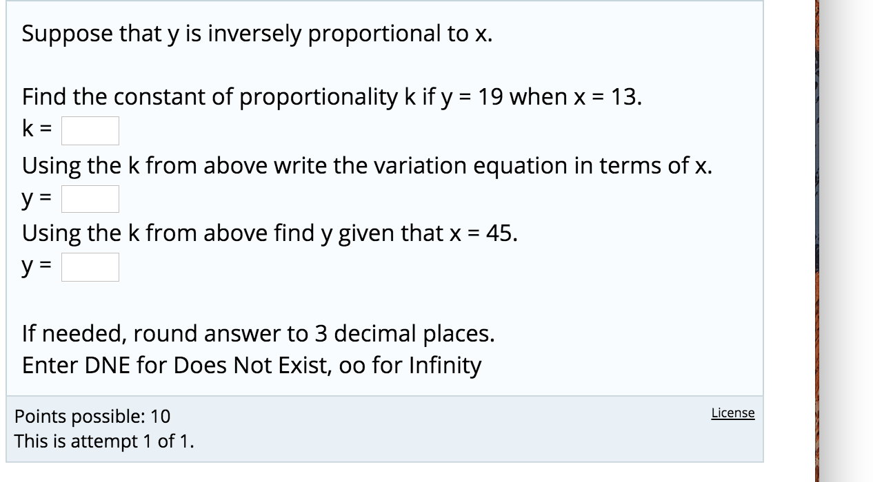 Solved Suppose That Y Is Inversely Proportional To X Fin Chegg Com