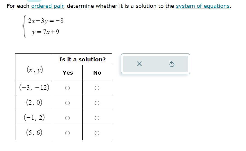 Solved For each ordered pair, determine whether it is a | Chegg.com