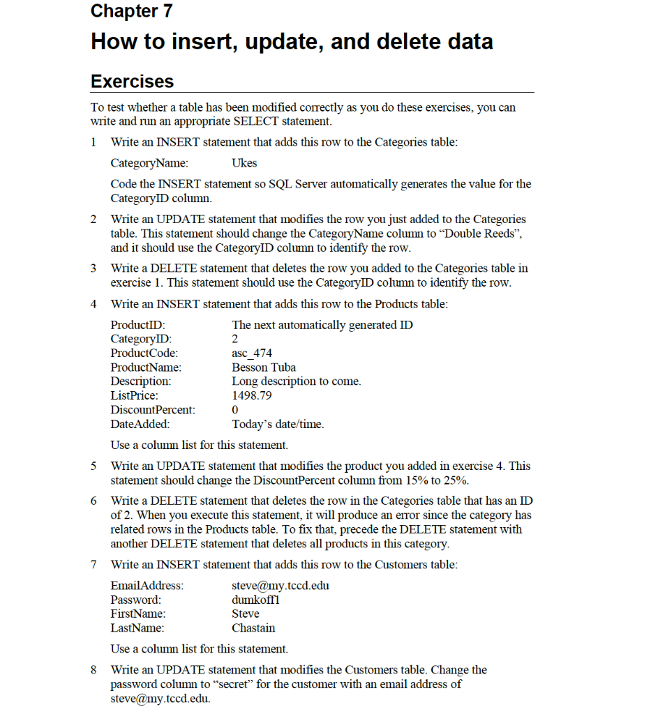 Solved Chapter 7 How To Insert, Update, And Delete Data | Chegg.com