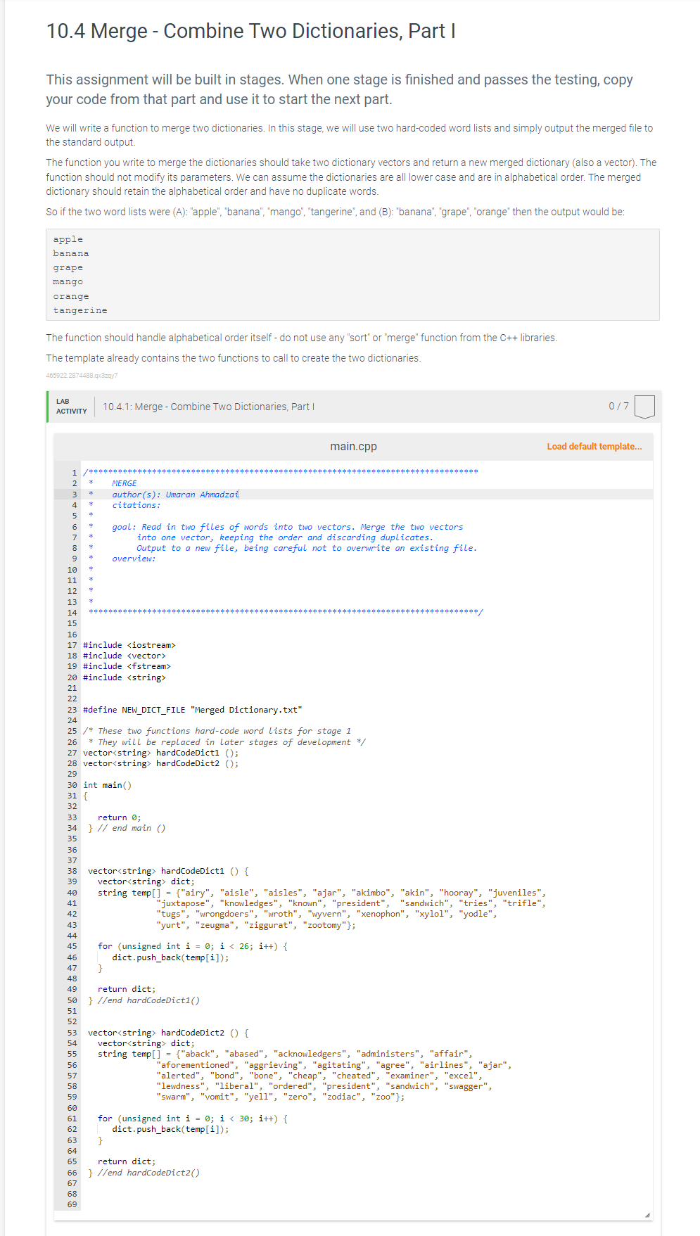 Solved 10.4 Merge - Combine Two Dictionaries, Part I This | Chegg.com