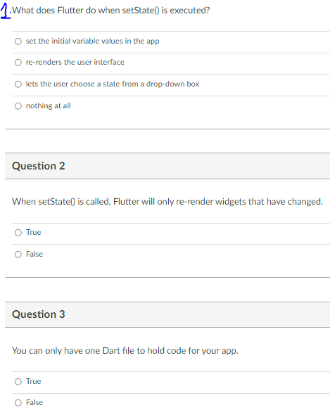 Solved 1. What Does Flutter Do When SetState() Is Executed? | Chegg.com