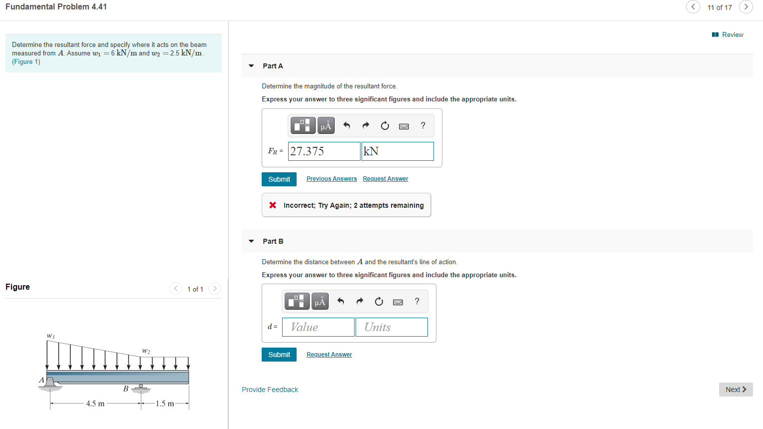 Solved Fundamental Problem 4.41 11 of 17 n Review Determine | Chegg.com
