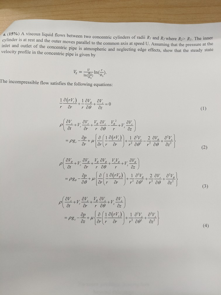 Solved 4. (15%) A viscous liquid flows between two | Chegg.com