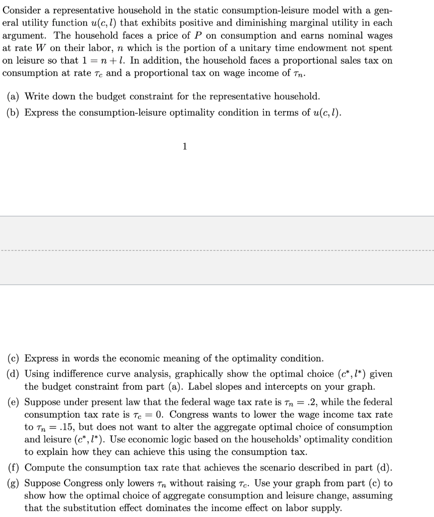 Solved Consider a representative household in the static | Chegg.com