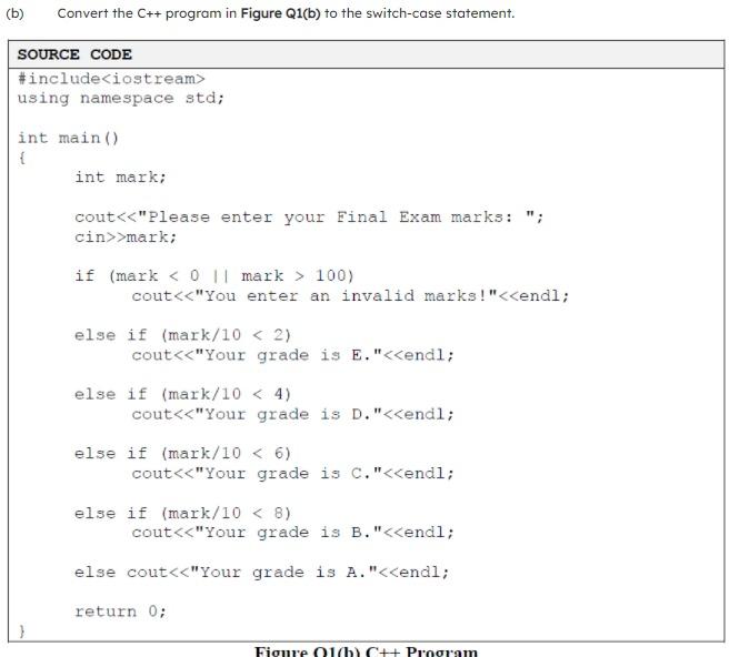 Solved (b) Convert the C++ program in Figure Q1(b) to the | Chegg.com