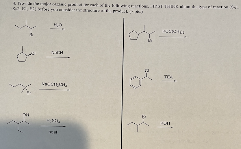 Solved 4. Provide the major organic product for each of the | Chegg.com