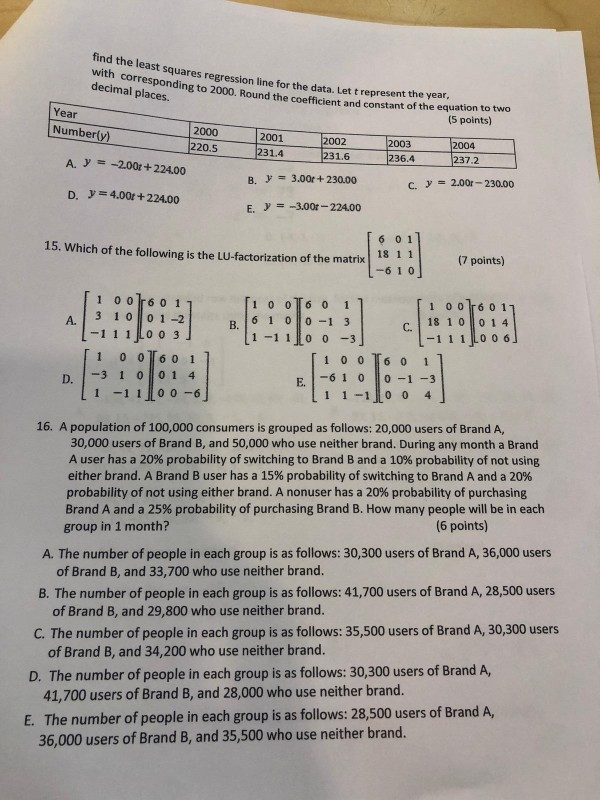 Solved find the least square me least squares regression | Chegg.com