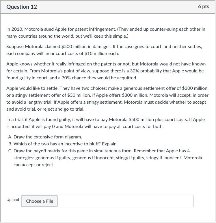 Question 12 6 Pts In 10 Motorola Sued Apple For Chegg Com