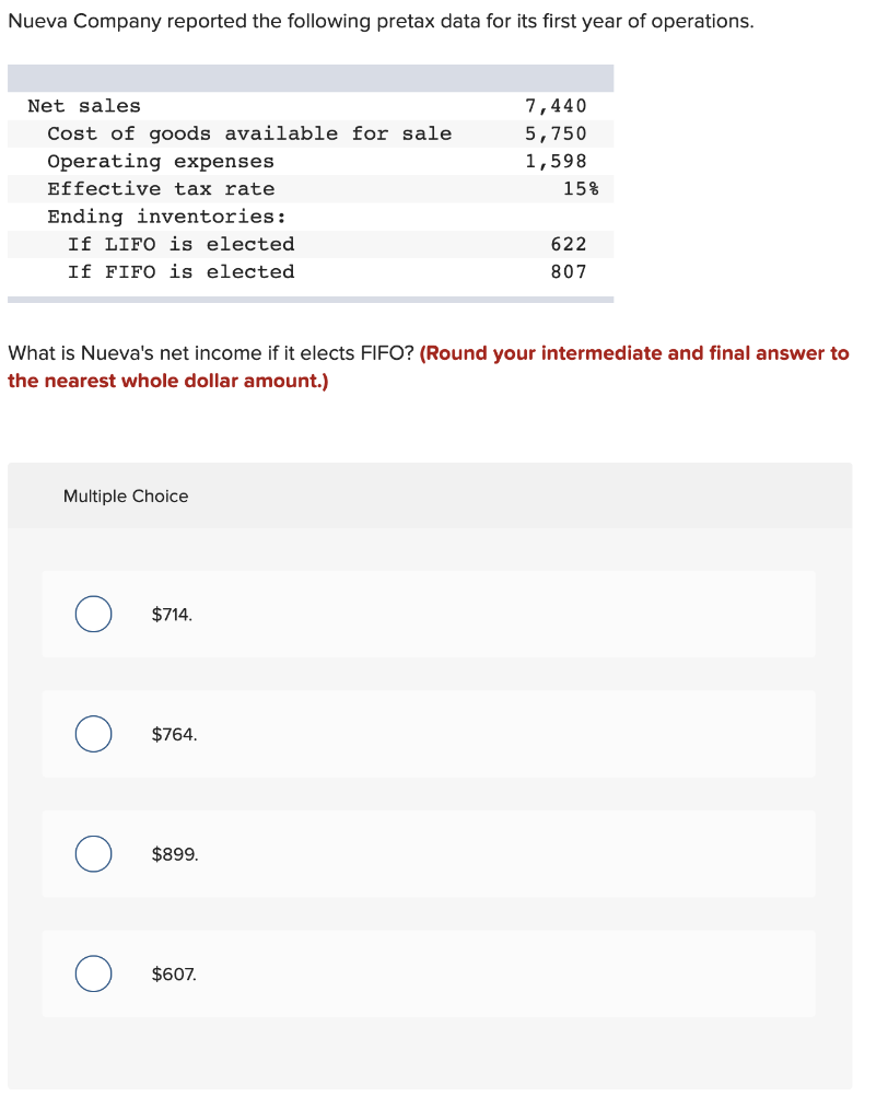 Solved Nueva Company Reported The Following Pretax Data For 