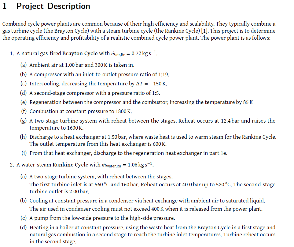 Solved 1 Project Description Combined cycle power plants are | Chegg.com