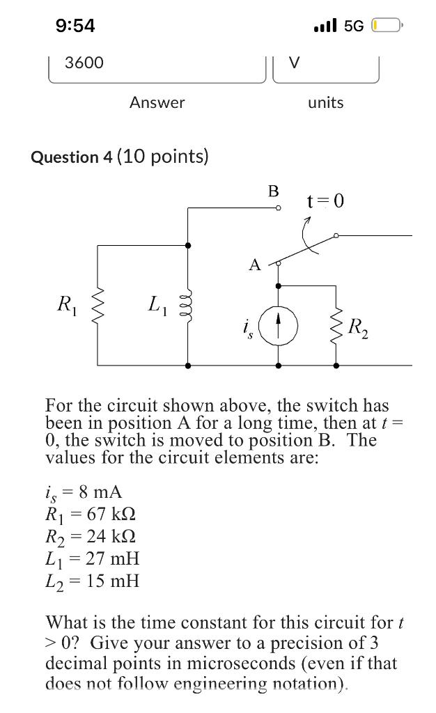 Solved Question 4 (10 points) For the circuit shown above, | Chegg.com
