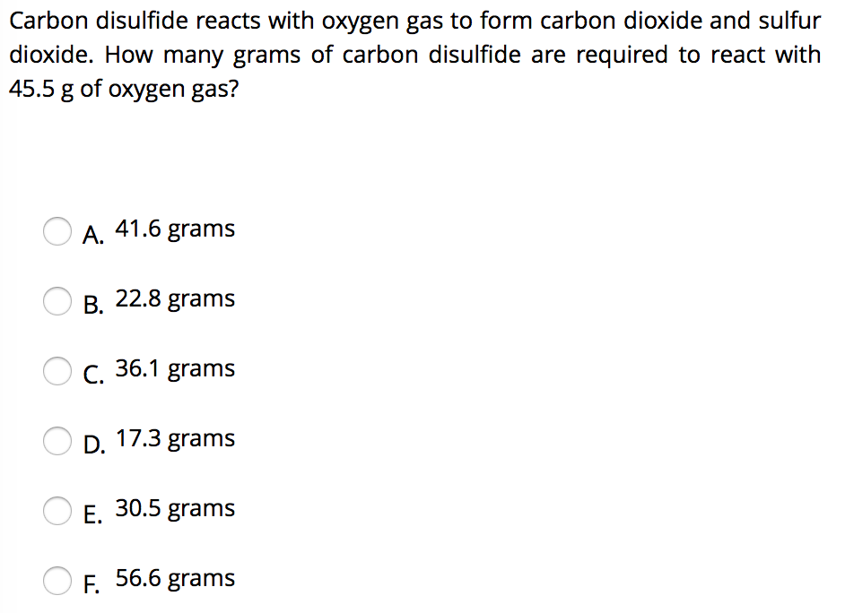 Solved Carbon disulfide reacts with oxygen gas to form | Chegg.com