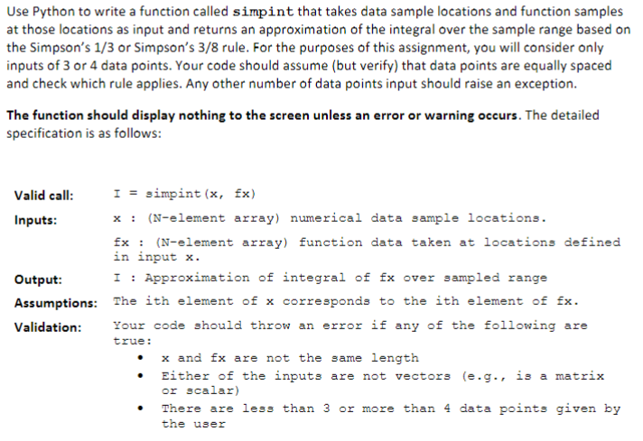 Solved Use Python to write a function called simpint that | Chegg.com