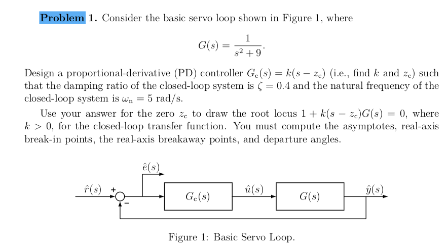 Solved Problem 1. Consider the basic servo loop shown in | Chegg.com