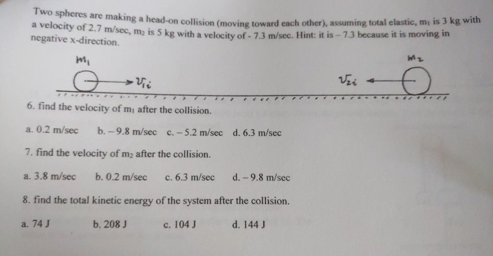 Solved Two Spheres Are Making A Head-on Collision (moving | Chegg.com