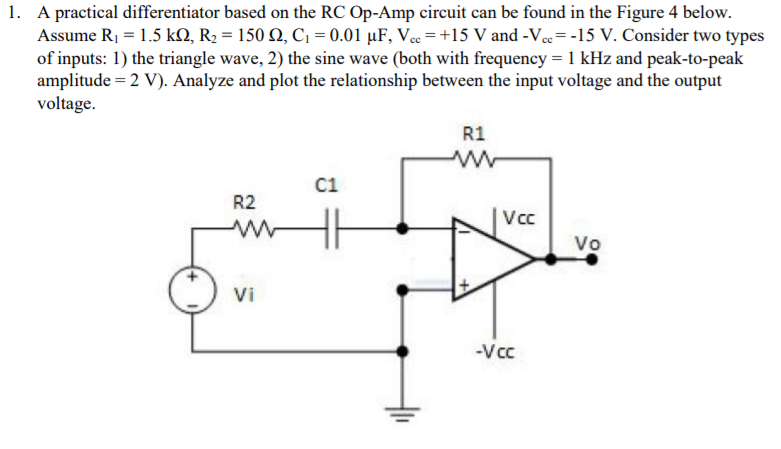 Solved 1. A practical differentiator based on the RC Op-Amp | Chegg.com