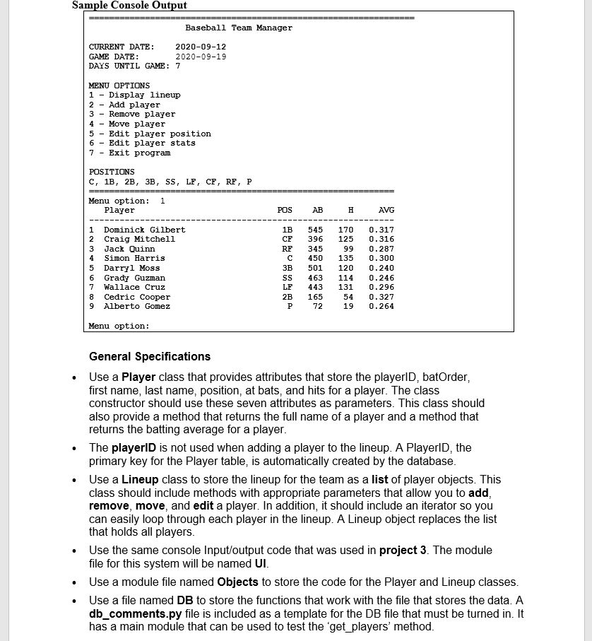 Solved Python / SQLite Project Team Management Program Team | Chegg.com