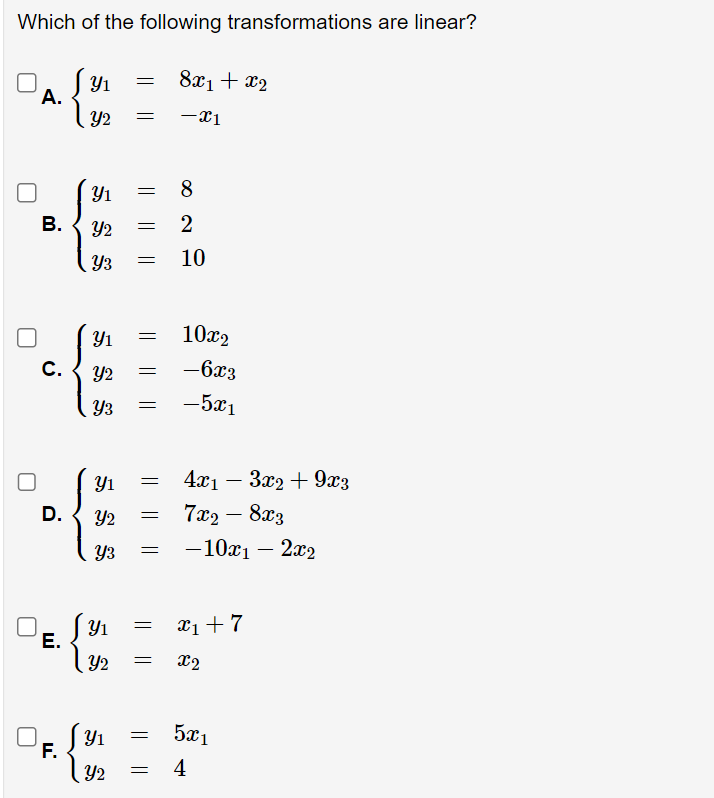 Solved Which Of The Following Transformations Are Linear? A. | Chegg.com