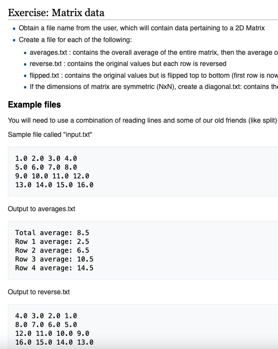 Solved Exercise: Matrix data • Obtain a file name from the | Chegg.com