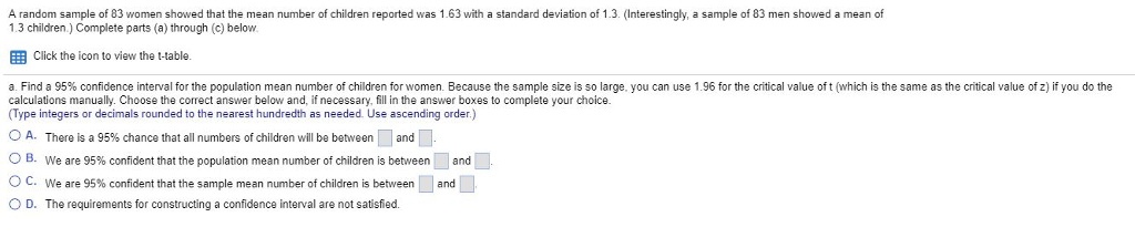 Solved A random sample of 83 women showed that the mean | Chegg.com