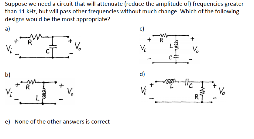 Solved Suppose We Need A Circuit That Will Attenuate (reduce | Chegg.com