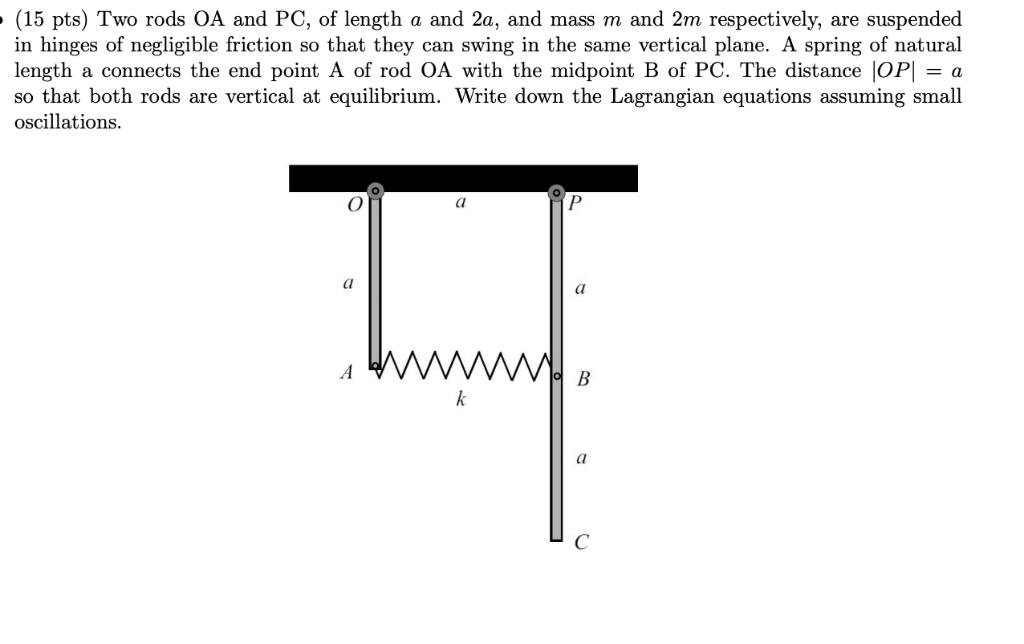 (15 pts) Two rods OA and PC, of length a and 2a, and