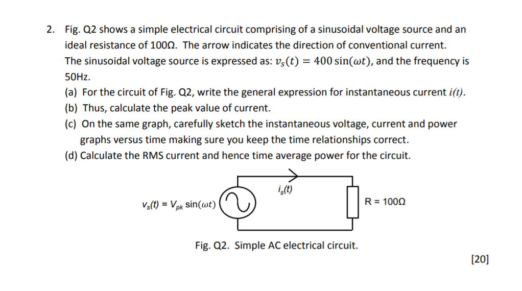 Solved 2. Fig. Q2 shows a simple electrical circuit | Chegg.com