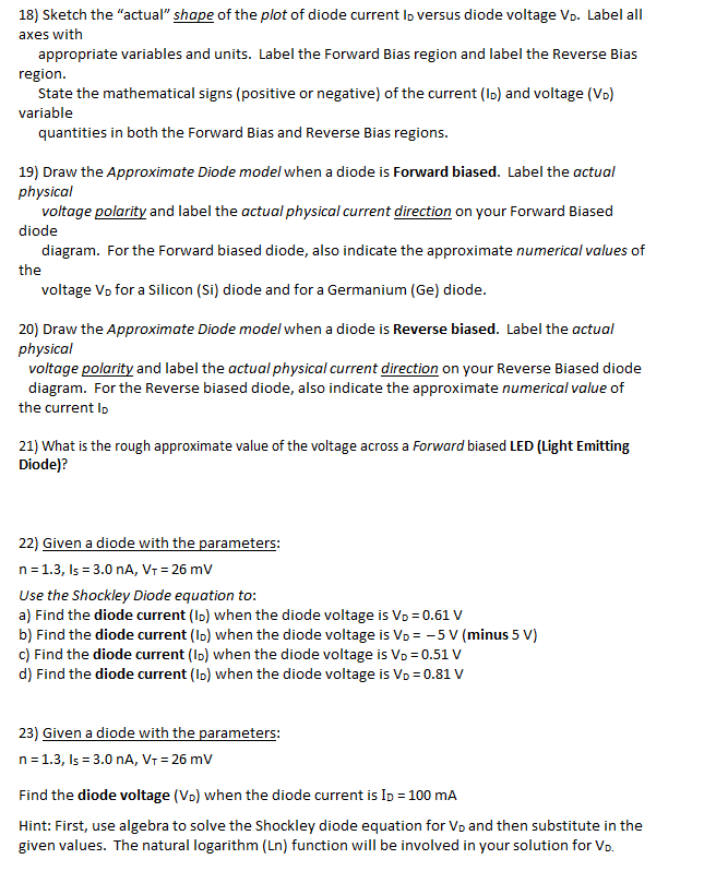 Solved 18) Sketch the "actual" shape of the plot of diode | Chegg.com