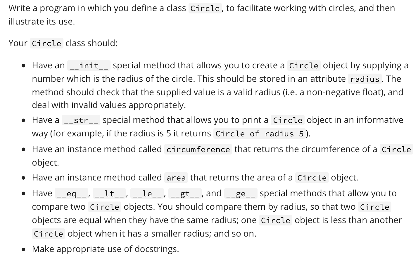 Solved Write a program in which you define a class Circle, | Chegg.com