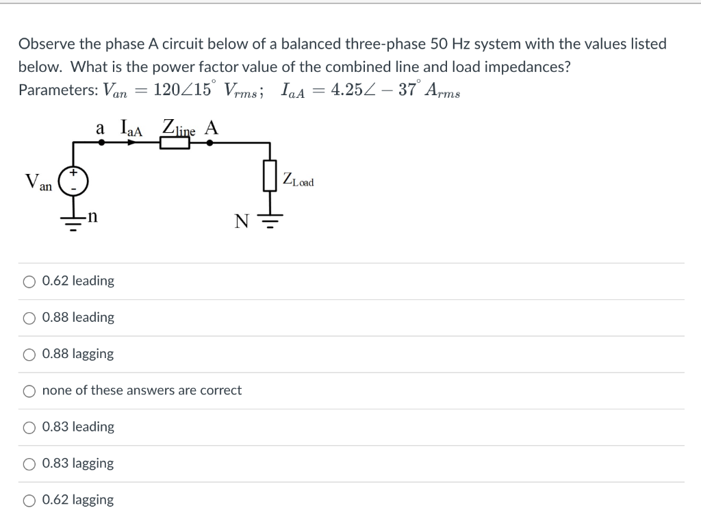 Solved Observe the phase A circuit below of a balanced | Chegg.com