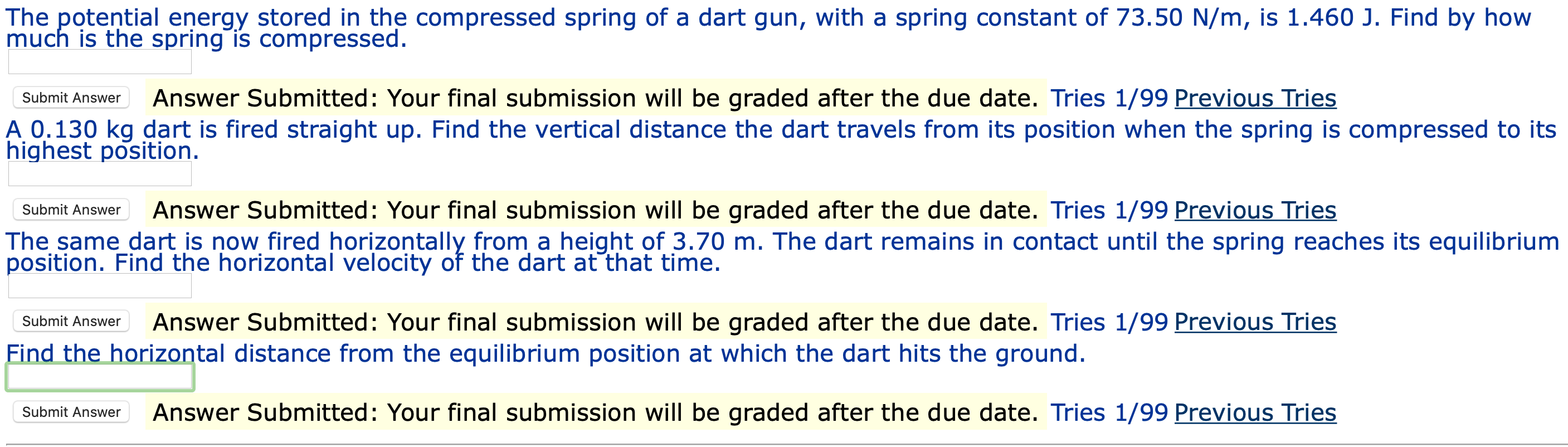 Solved The potential energy stored in the compressed spring