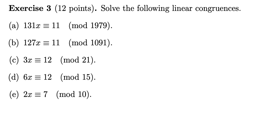 Solved Exercise 3 12 Points Solve The Following Linear Chegg