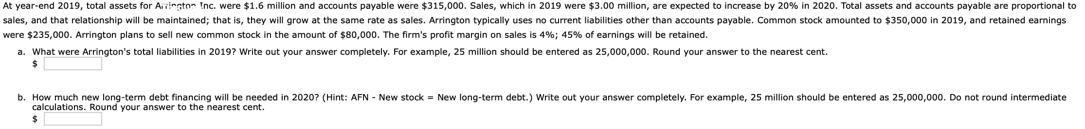 Solved At year-end 2019, total assets for Auzington Inc. | Chegg.com