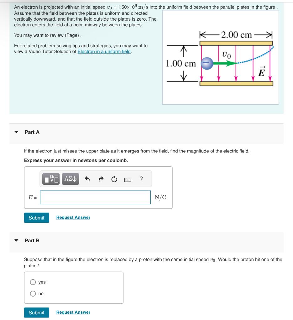 Solved An electron is projected with an initial speed | Chegg.com