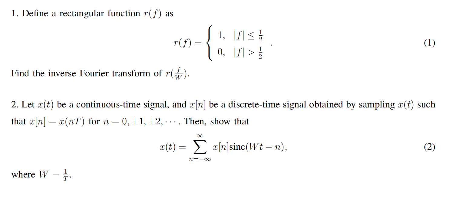 Solved 1 Define A Rectangular Function R F As R F S Chegg Com