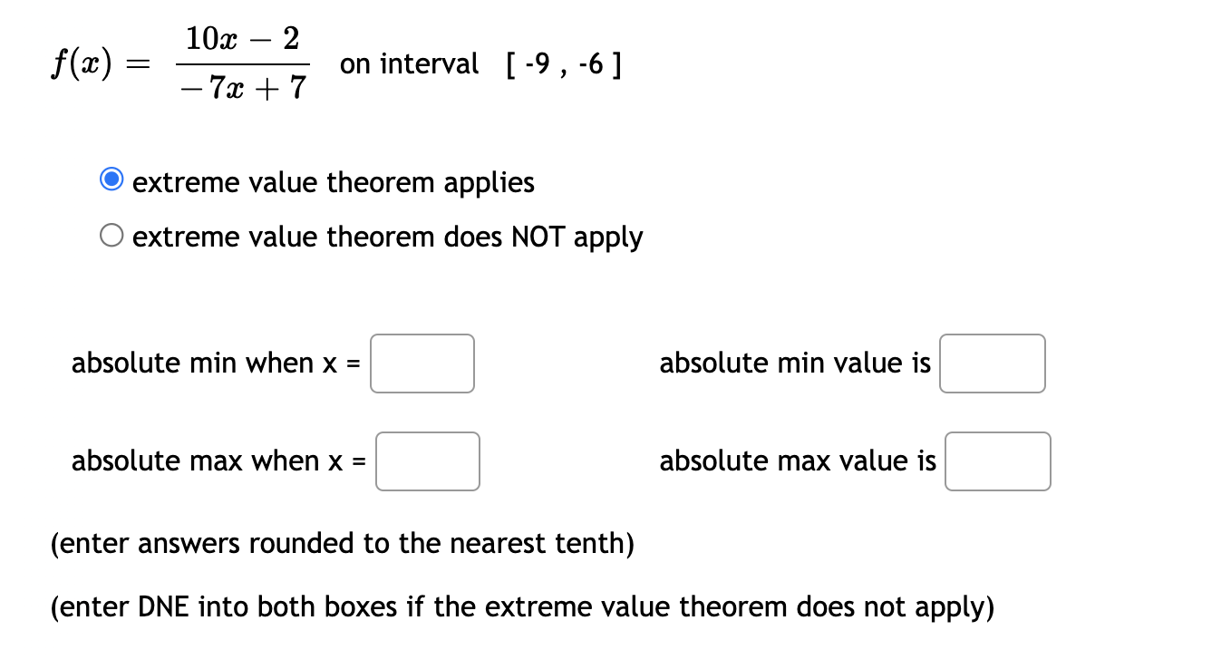 Solved Does the extreme value theorem applies or not and if | Chegg.com