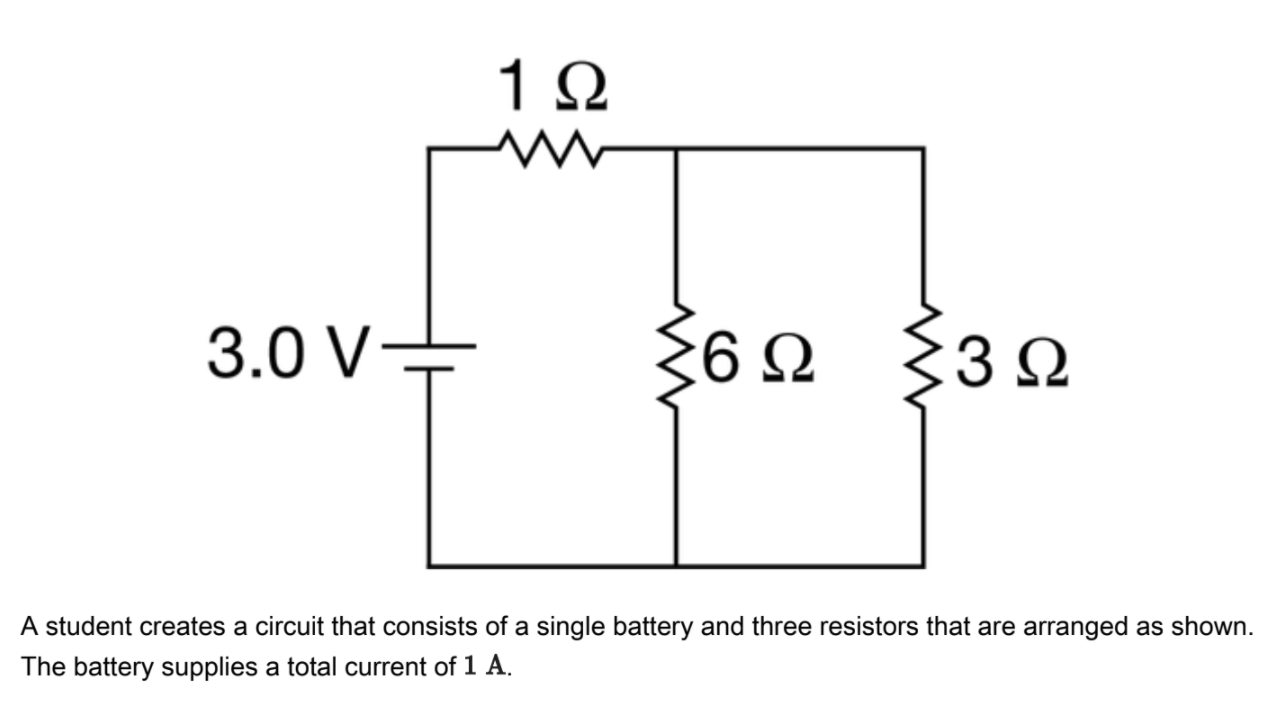 Solved 1 Ω 3.0 V ξ6 Ω ξ3 Ω A student creates a circuit that | Chegg.com