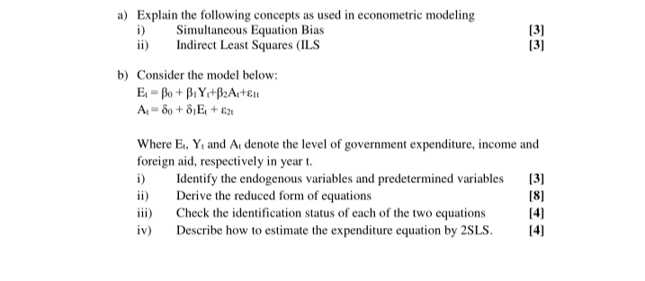 Solved a) Explain the following concepts as used in | Chegg.com