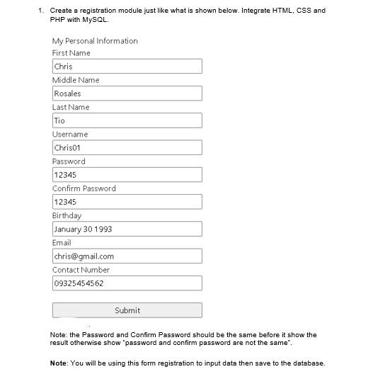 Solved 1. Create a registration module just like what is | Chegg.com