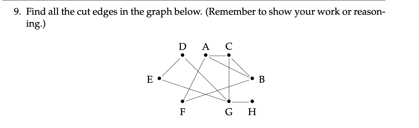 Solved 9. Find all the cut edges in the graph below. | Chegg.com