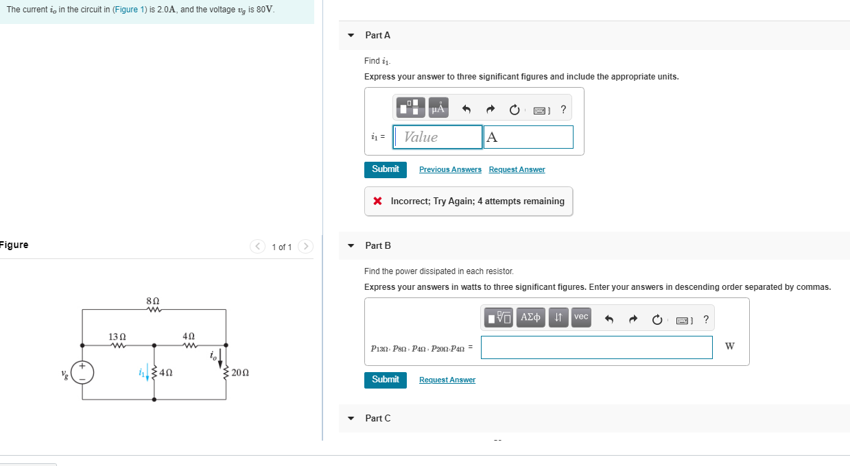 Solved The current i in the circuit in (Figure 1) is 2.0A, | Chegg.com