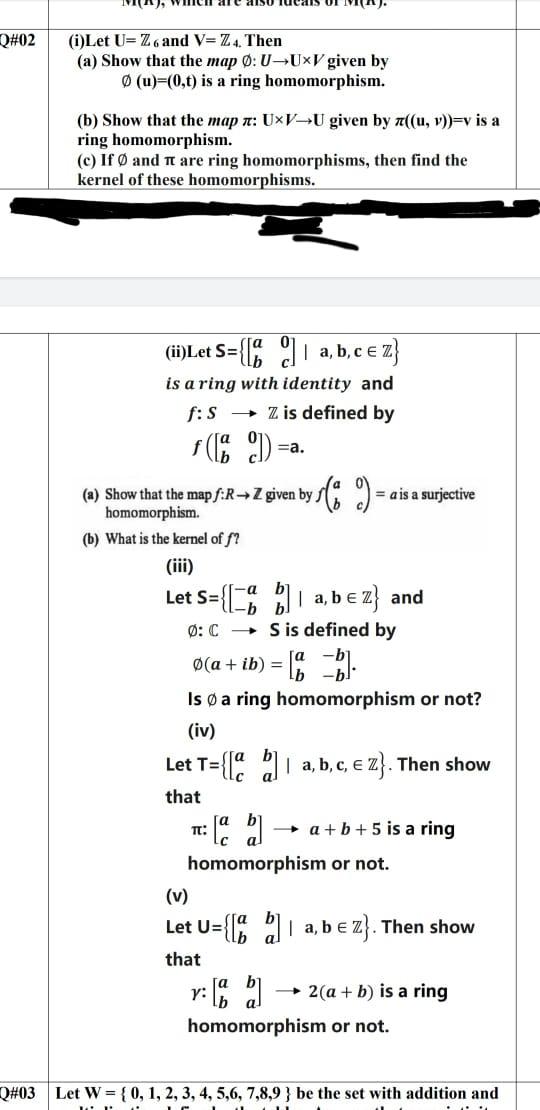 Solved Q 02 I Let U Z6 And V Z4 Then A Show That The Map Chegg Com