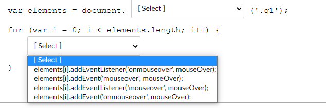 Solved Select valid (correct syntax) code from two dropdown | Chegg.com