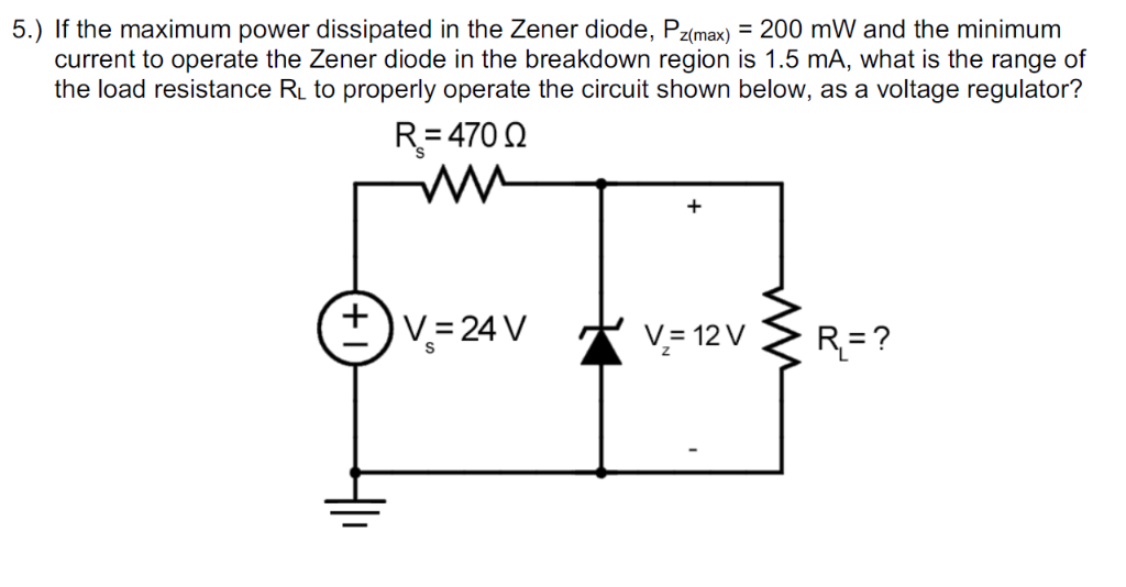 Solved e maximum power dissipated in the Zener diode,