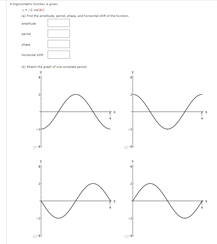 Solved A trigonometric function is given. y=−2cos(8x) (a) | Chegg.com