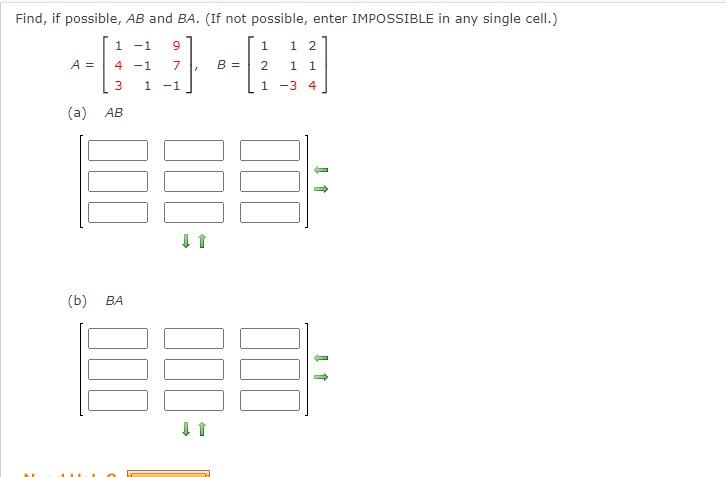 Solved Find, If Possible, AB And BA. (If Not Possible, Enter | Chegg.com