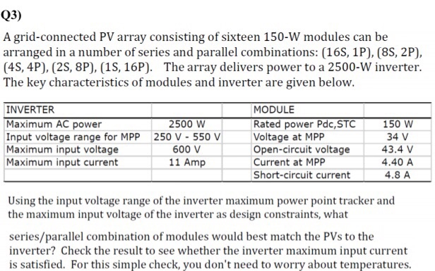 Solved A grid-connected PV array consisting of sixteen150-W | Chegg.com